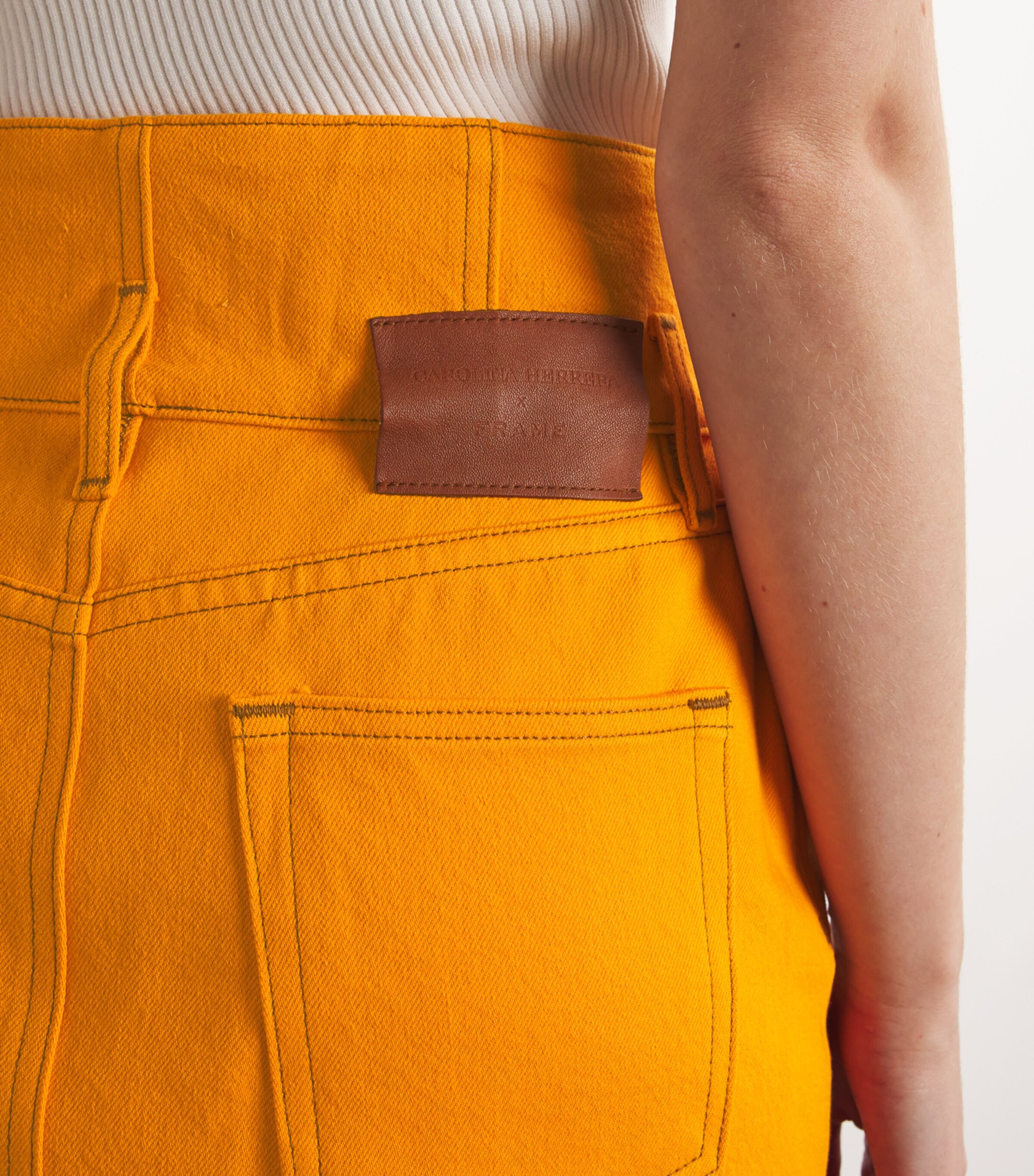 FRAME Womens x Carolina Herrera Denim Mini Skirt Marigold Image 6