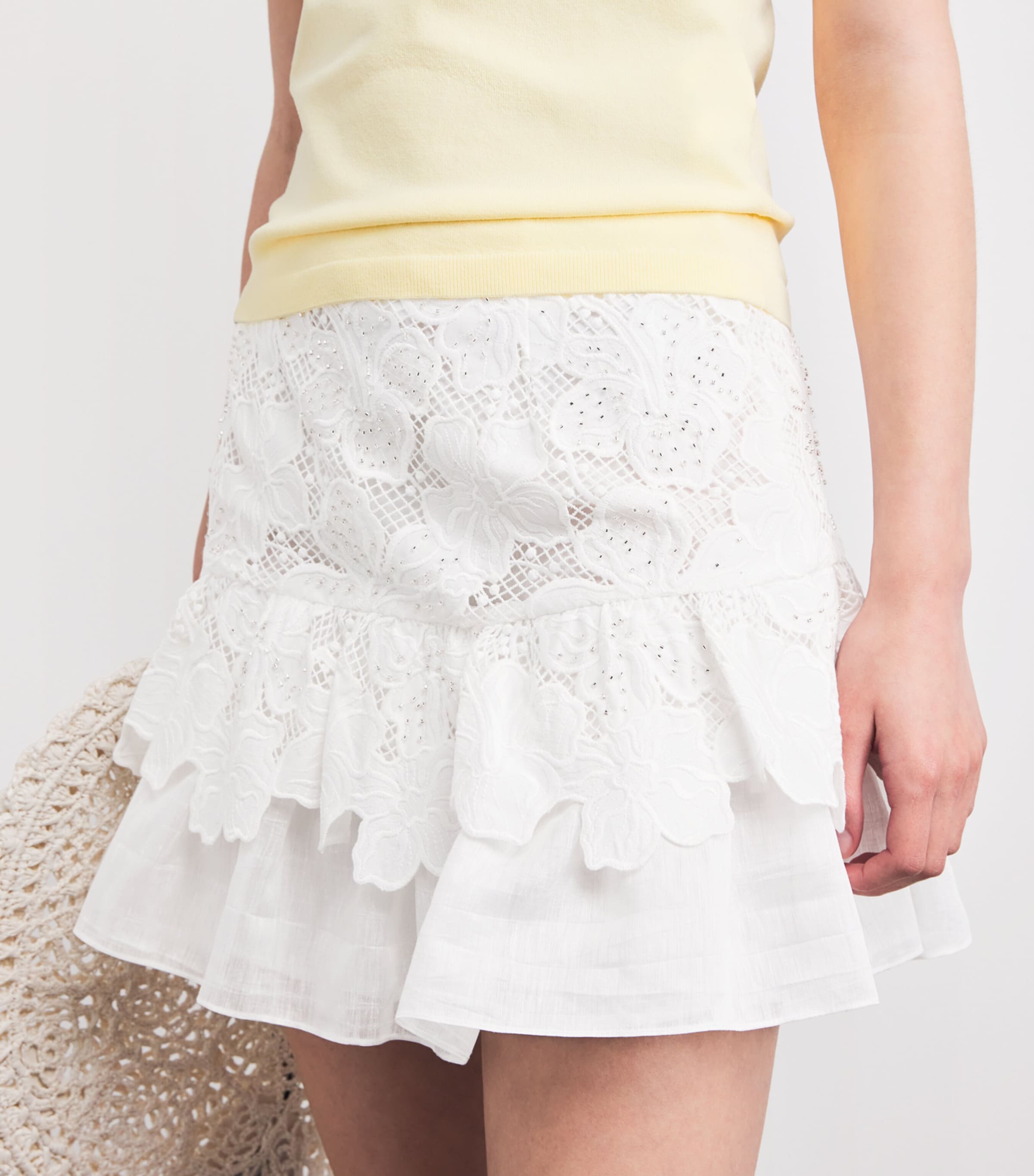 Sandro Paris Womens Guipure Lace Mini Skirt White Image 3
