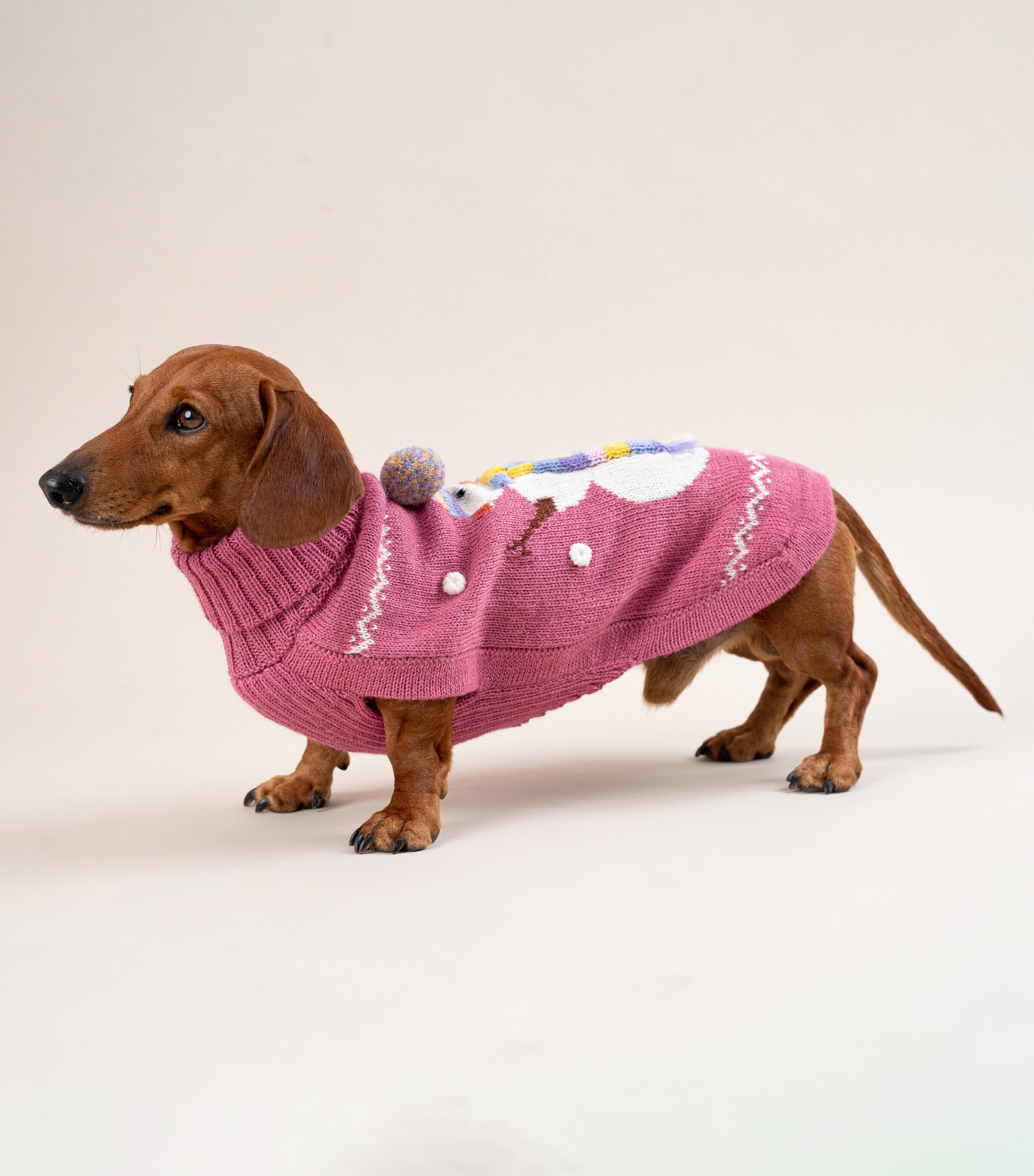Alpaca-Blend Snowman Dog Sweater PINK Image 2