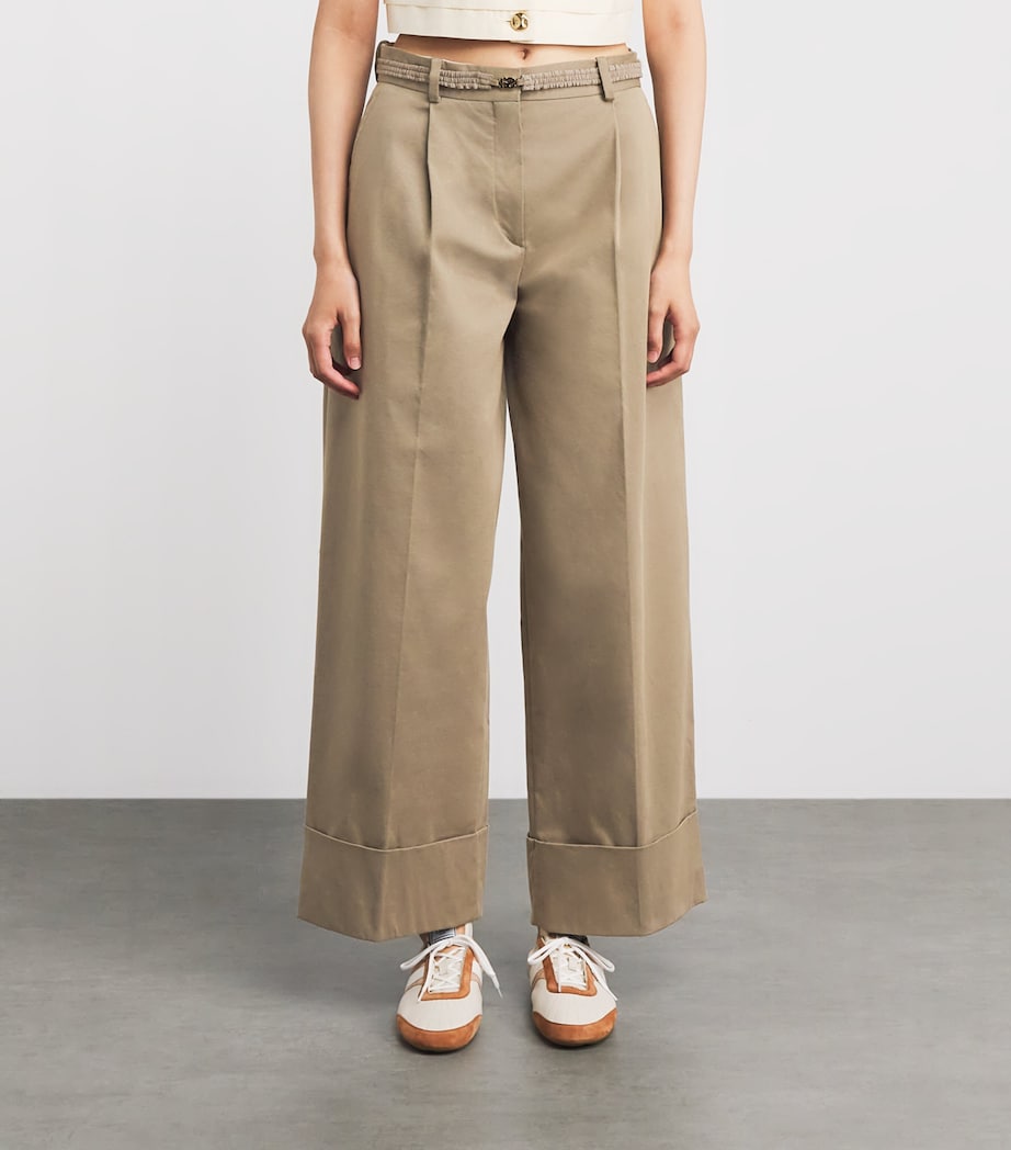 Sandro Paris Womens Cotton-Blend Wide Pleated Trousers Beige Image 4