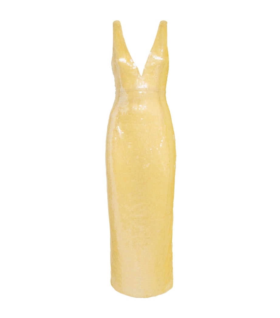 Rachel Gilbert Womens Embellished Tamzin Sleeveless Midi Dress Pale Yellow Image 1