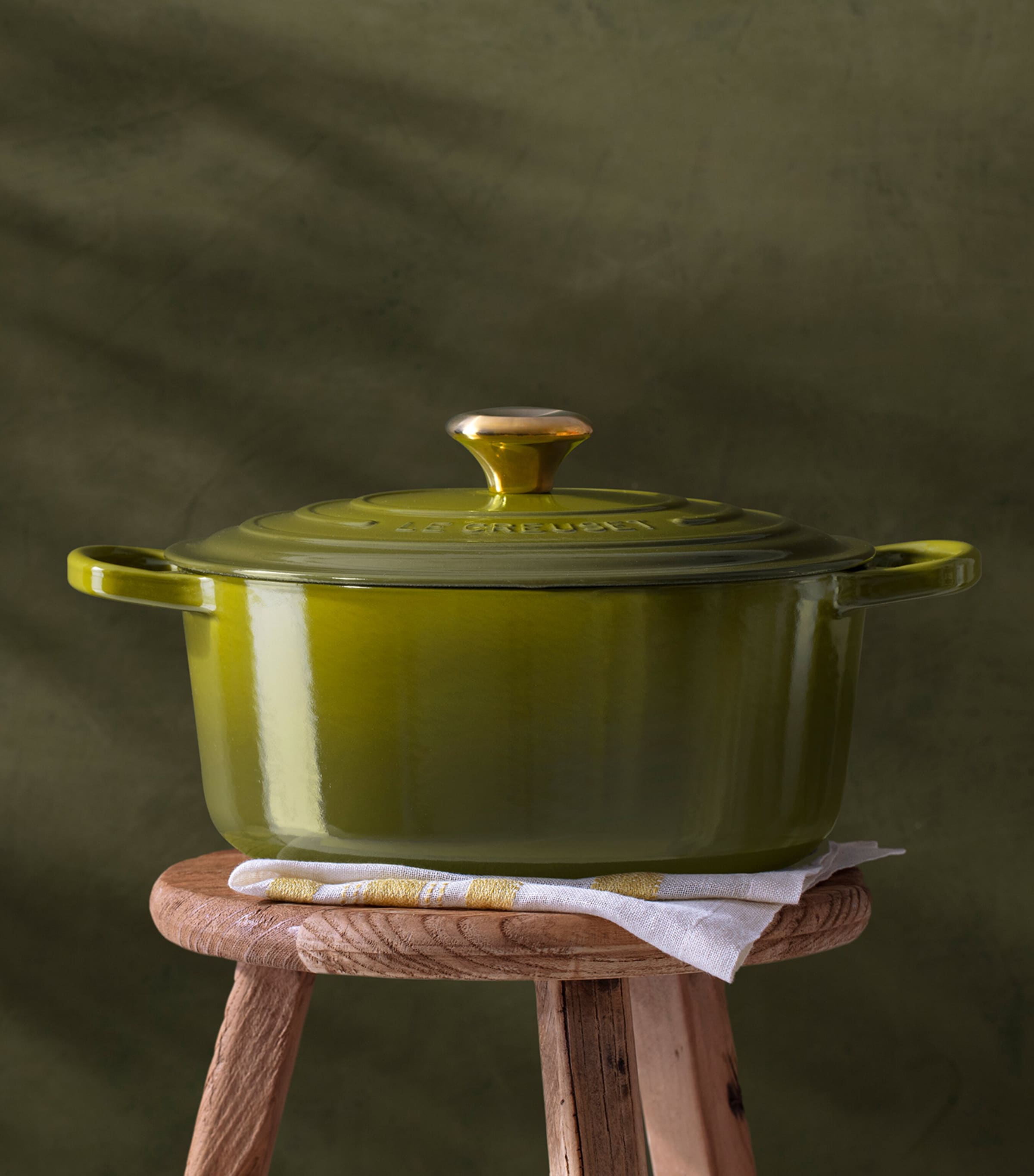 Enamelled Cast Iron Round Casserole Dish (24cm) OLIVE Image 6