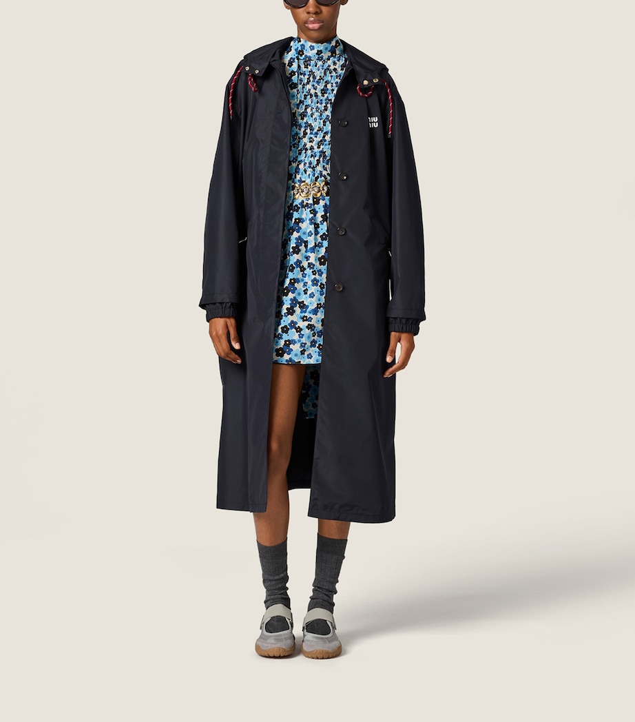 Miu Miu Womens Technical Hooded Coat Blue Image 2