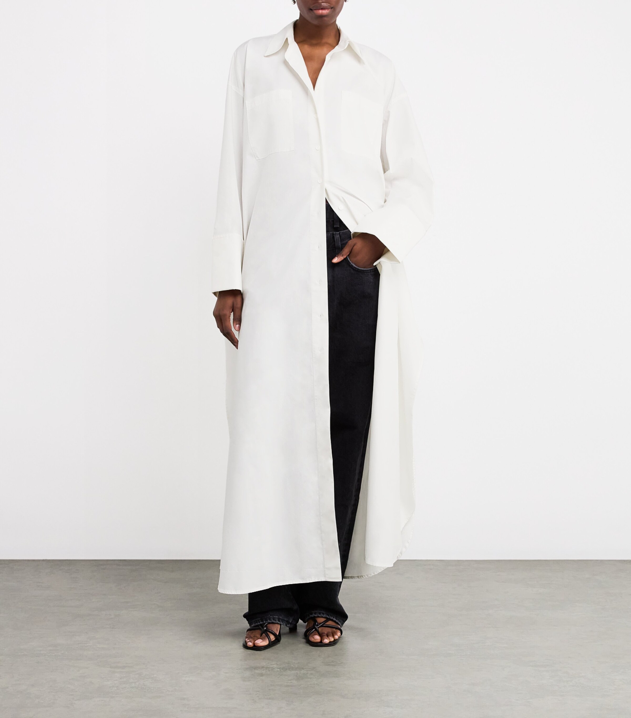 7 For All Mankind Womens Cotton Shirt Maxi Dress Popeline Whte Image 6