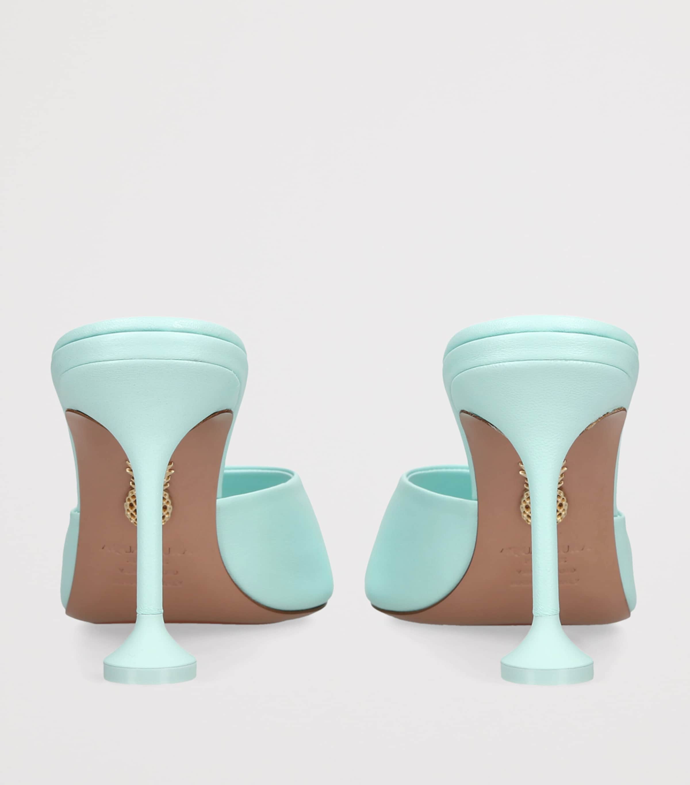 Aquazzura Leather Bisous Mules 85 Pale Blue Image 2
