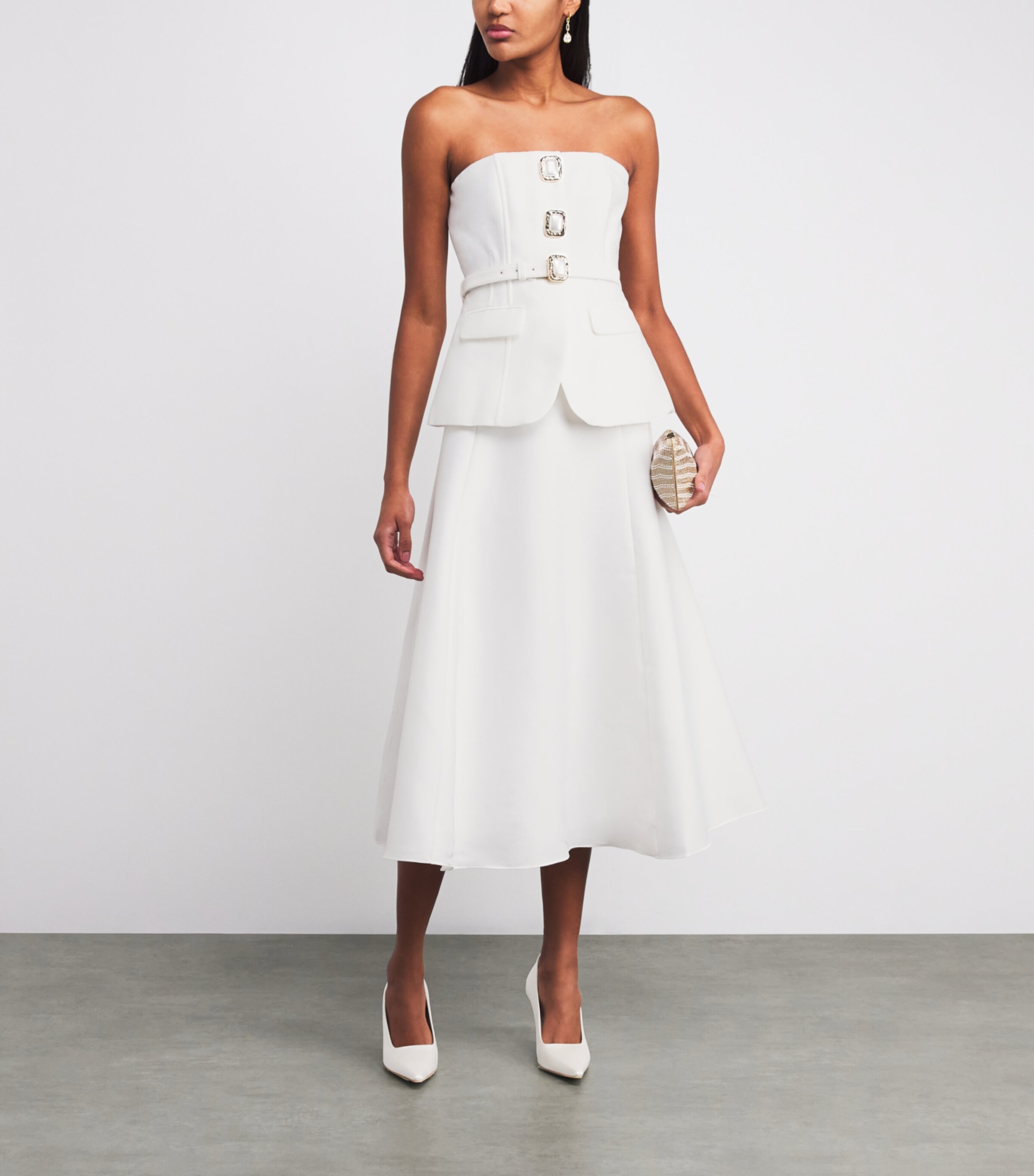 Taffeta Off-The-Shoulder Midi Dress WHITE Image 2
