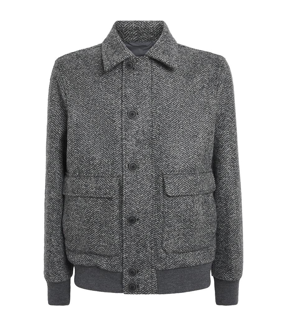 Herno Mens Virgin Wool Herringbone Bomber Jacket Antracite Image 1