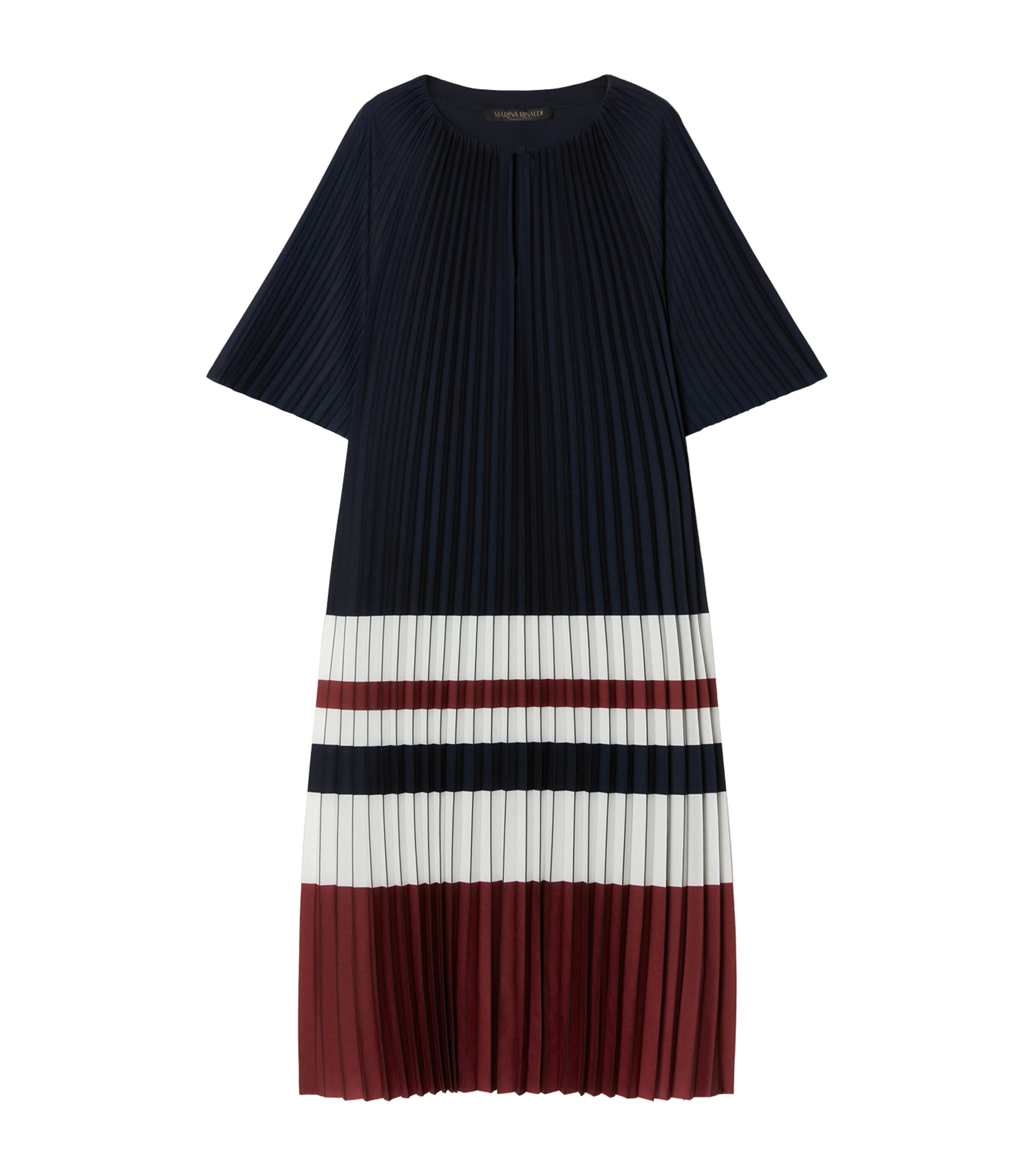 Marina Rinaldi Stripe Pleated Midi Dress In Red