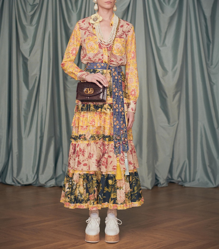 Valentino Womens Cotton Tiered Floral Print Skirt Image 3