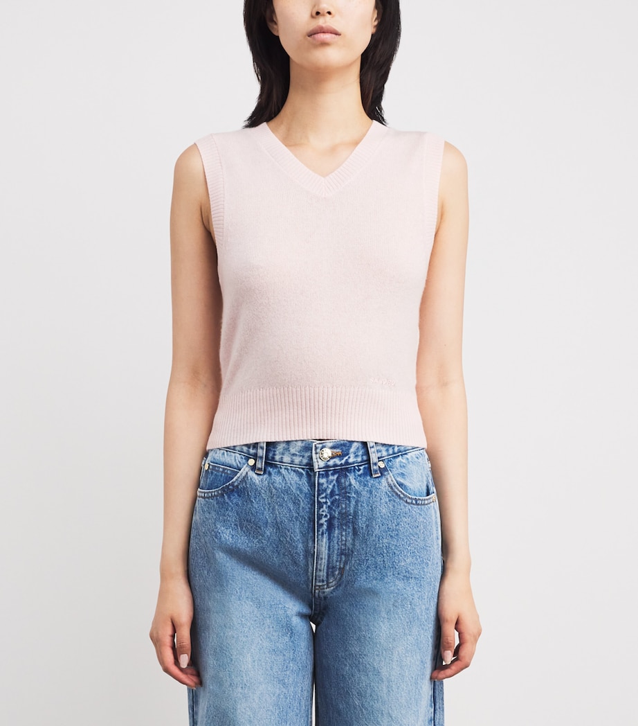 Sandro Paris Womens Wool-Cashmere V-Neck Sweater Light Pink Image 3