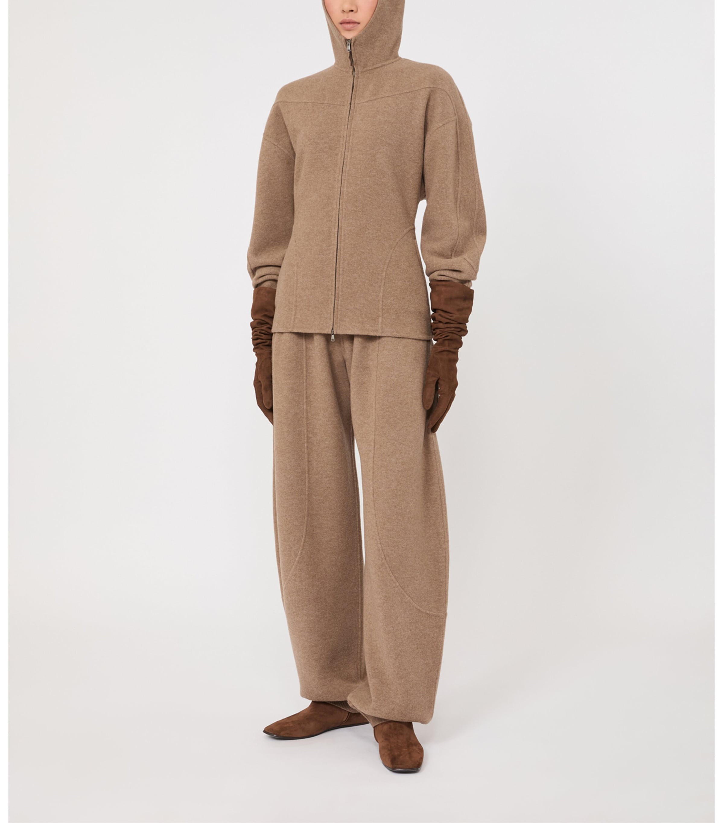 Max Mara Womens Virgin Wool-Blend Zip-Up Hoodie Beige Image 4
