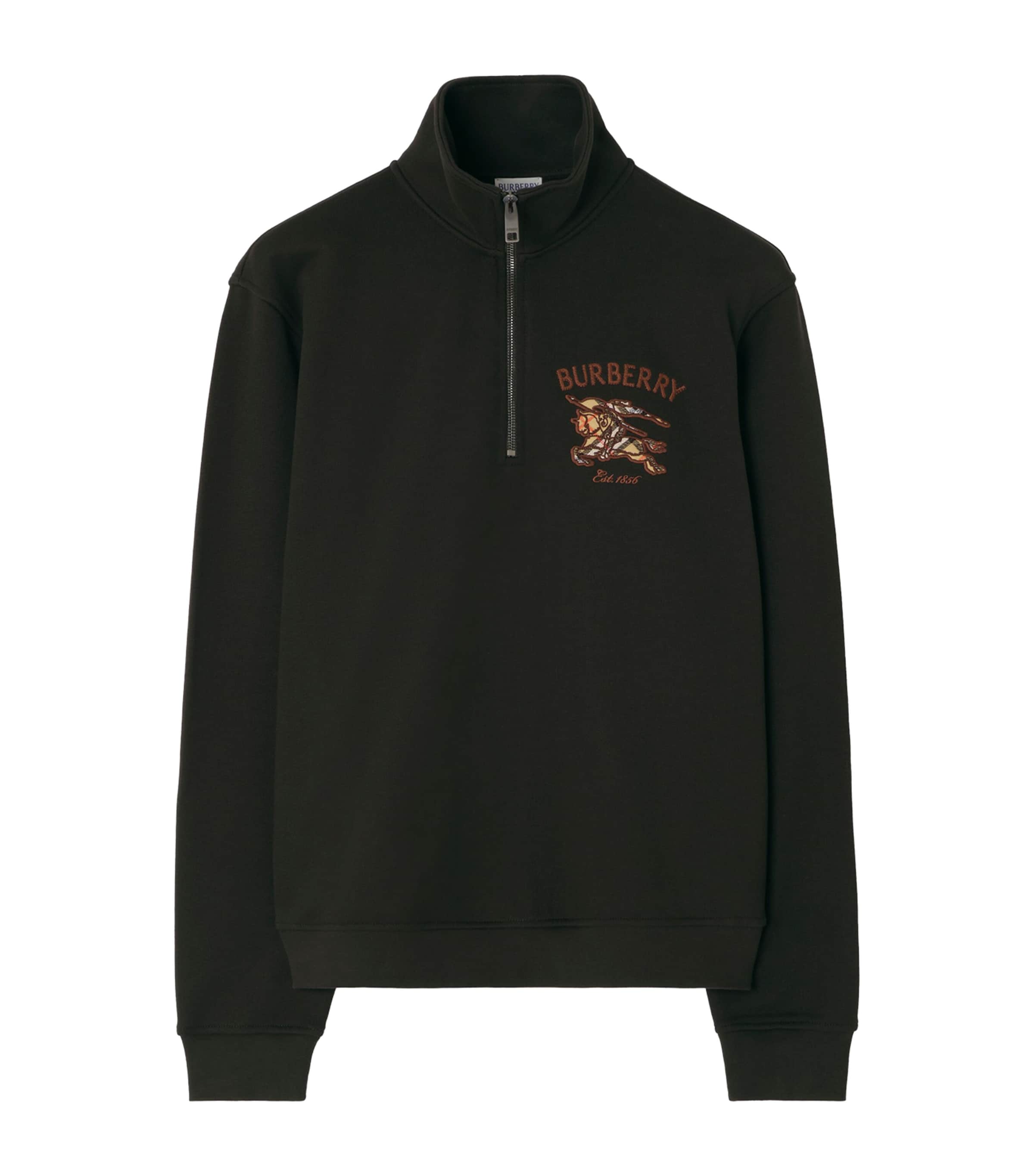 Burberry Mens Cotton EKD Quarter-Zip Sweatshirt Chocolate Brown Image 1