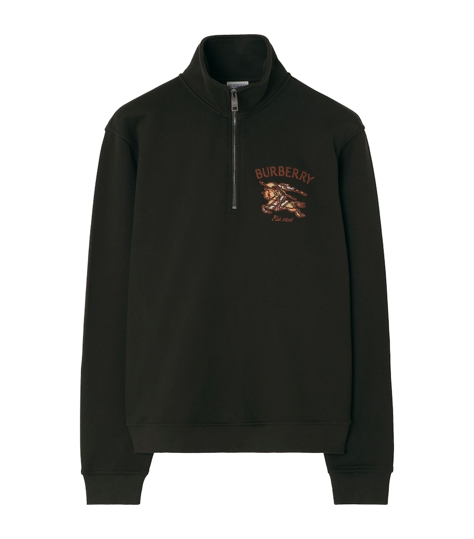 Burberry Mens Cotton EKD Quarter-Zip Sweatshirt Chocolate Brown Image 1