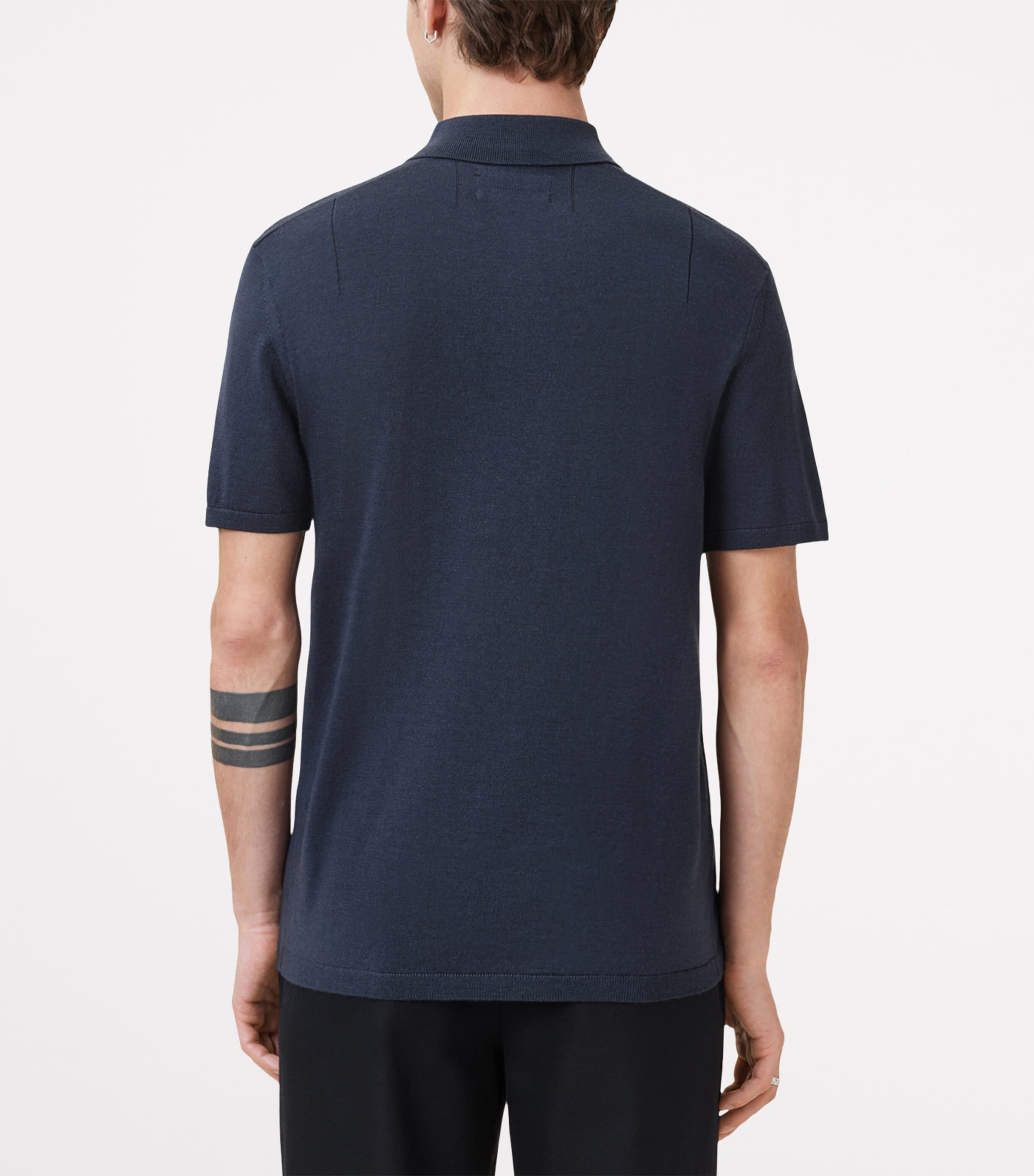 Merino Wool Mode Polo Shirt NAVY BLUE Image 5