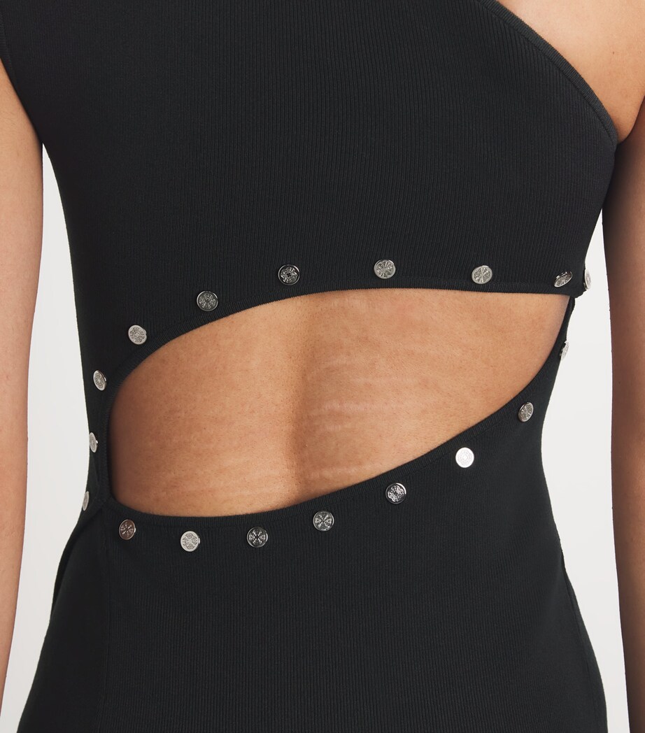 Ribbed Press-Stud Midi Dress BLACK Image 6