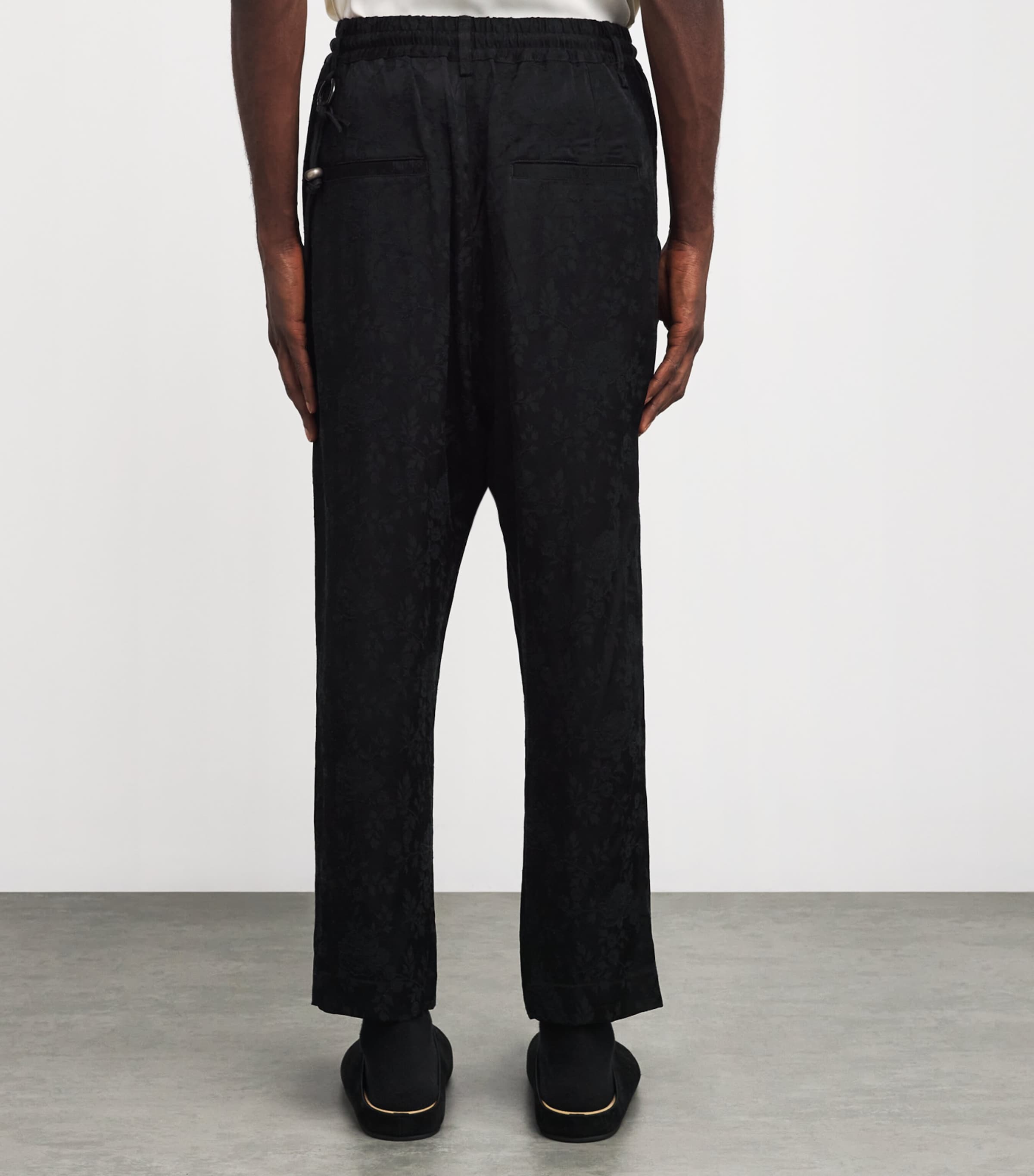 Song For The Mute Mens Cotton Floral-Jacquard Lounge Trousers Black Image 4