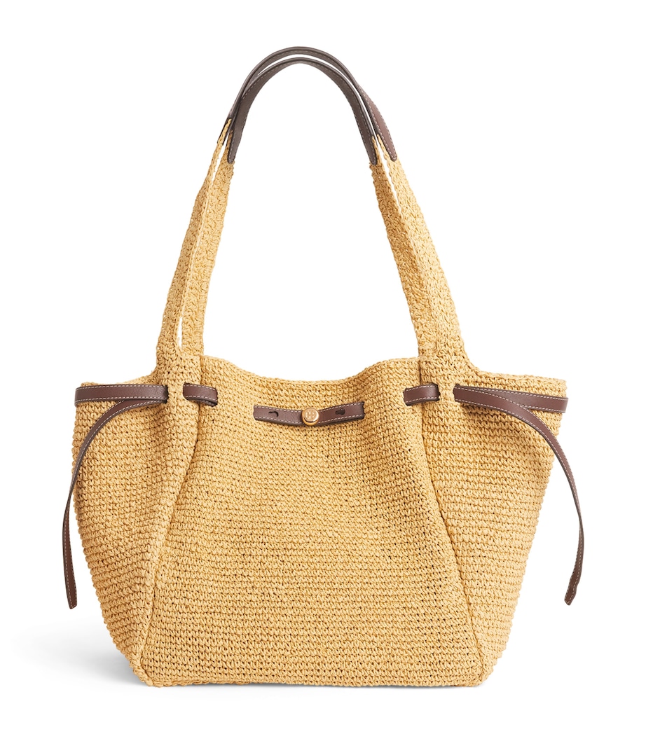 Tory Burch Raffia-Leather Romy Tote Bag Natural Image 1