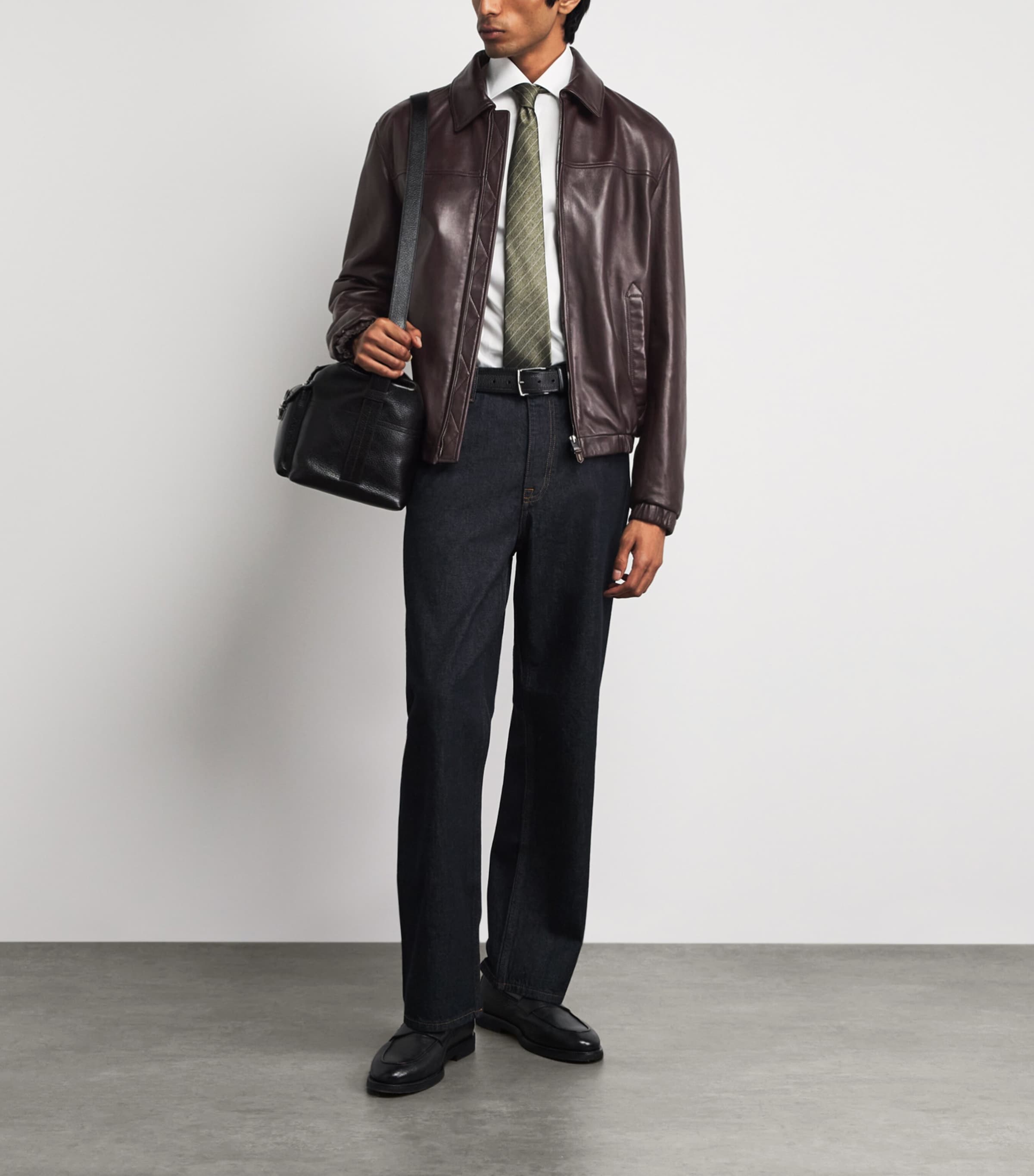 Canali Mens Leather Jacket Burgundy Image 2
