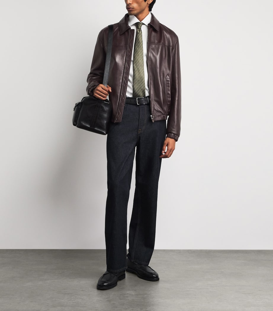 Canali Mens Leather Jacket Burgundy Image 2