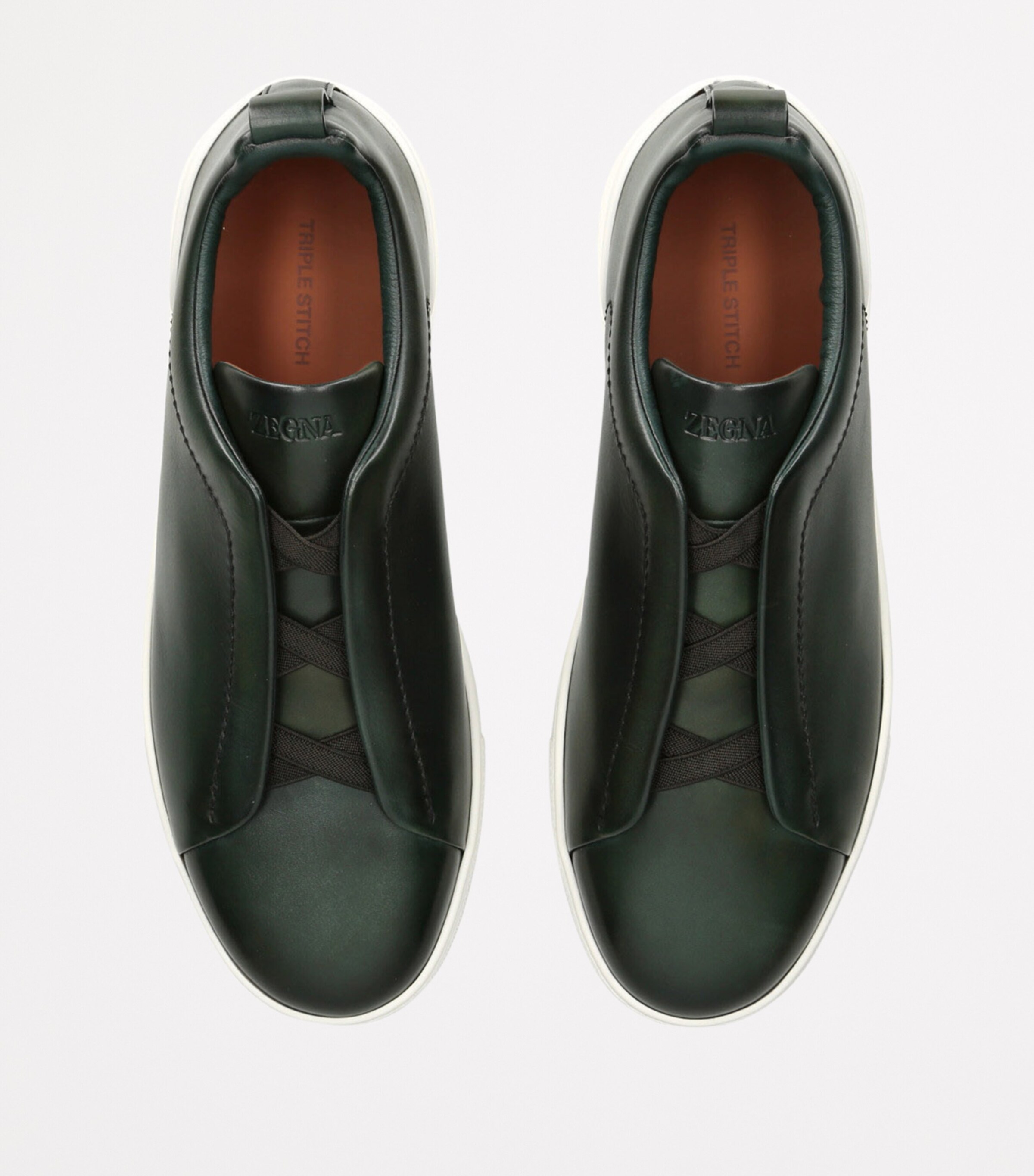Zegna Leather Triple Stitch Sneakers Green Image 4