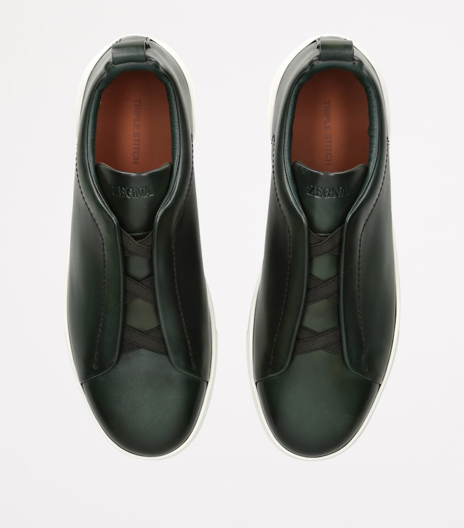 Leather Triple Stitch Sneakers GREEN Image 4