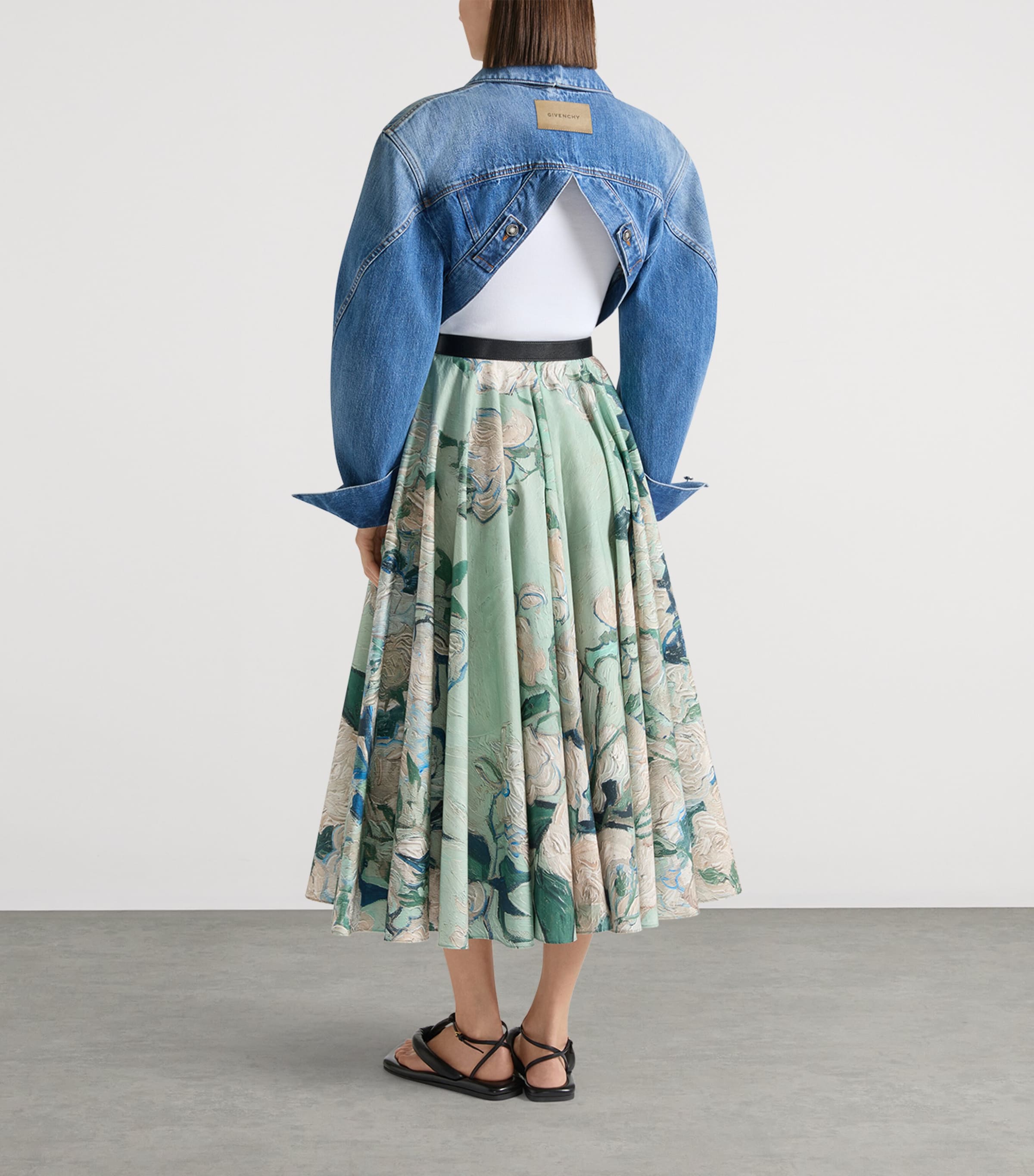 Givenchy Womens Cotton Poplin Floral Midi Skirt Mint Green Image 3