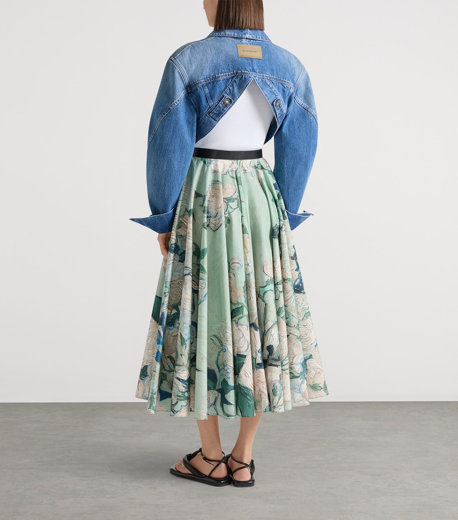 Givenchy Womens Cotton Poplin Floral Midi Skirt Mint Green Image 3