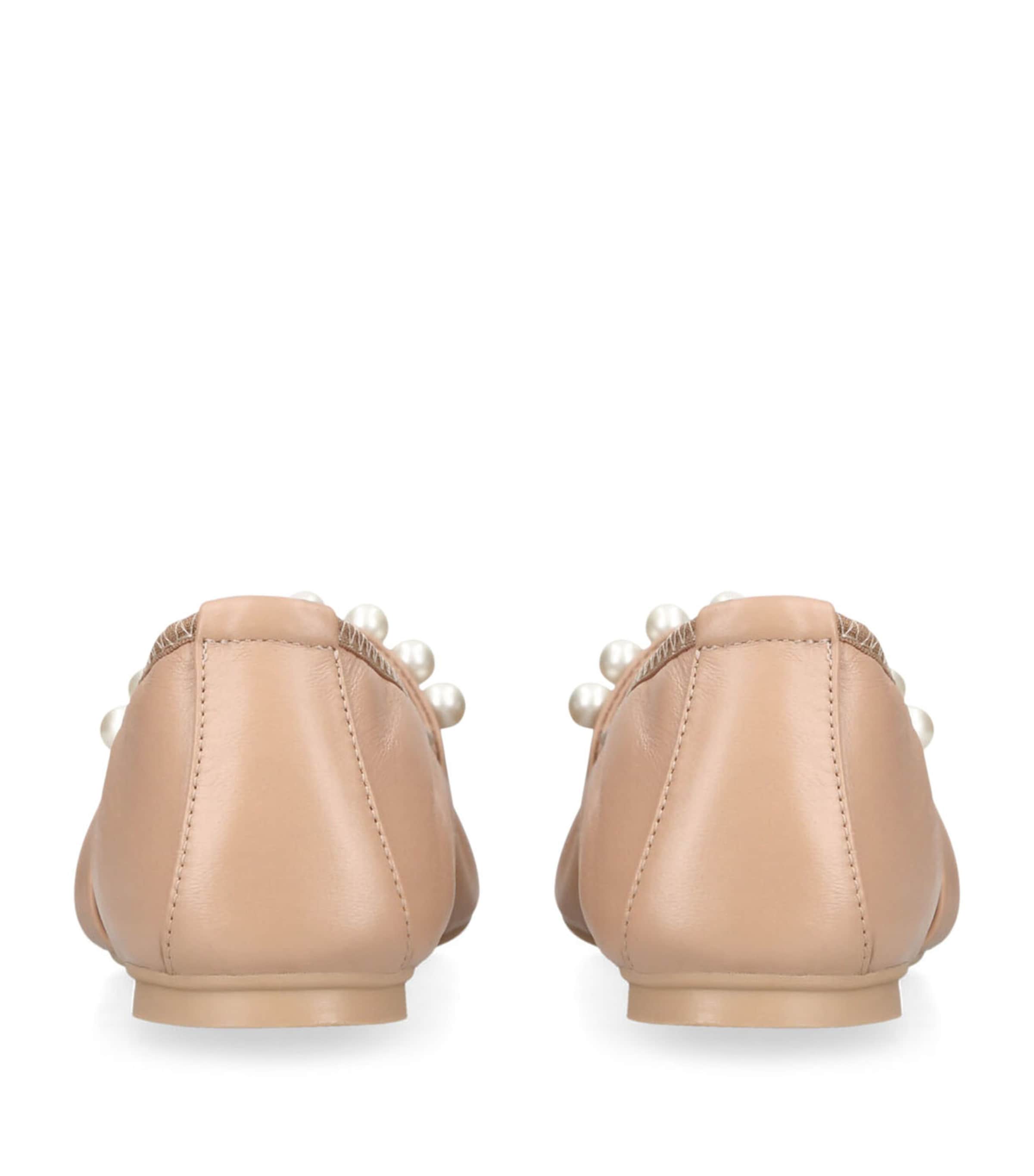 Stuart Weitzman Pearl-Embellished Goldie Ballet Flats Tan Image 2
