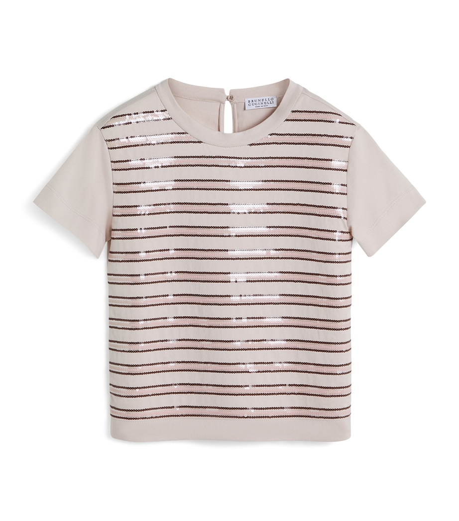 Brunello Cucinelli Kids Cotton Embellished Stripe T-Shirt (4-6 Years) Image 1
