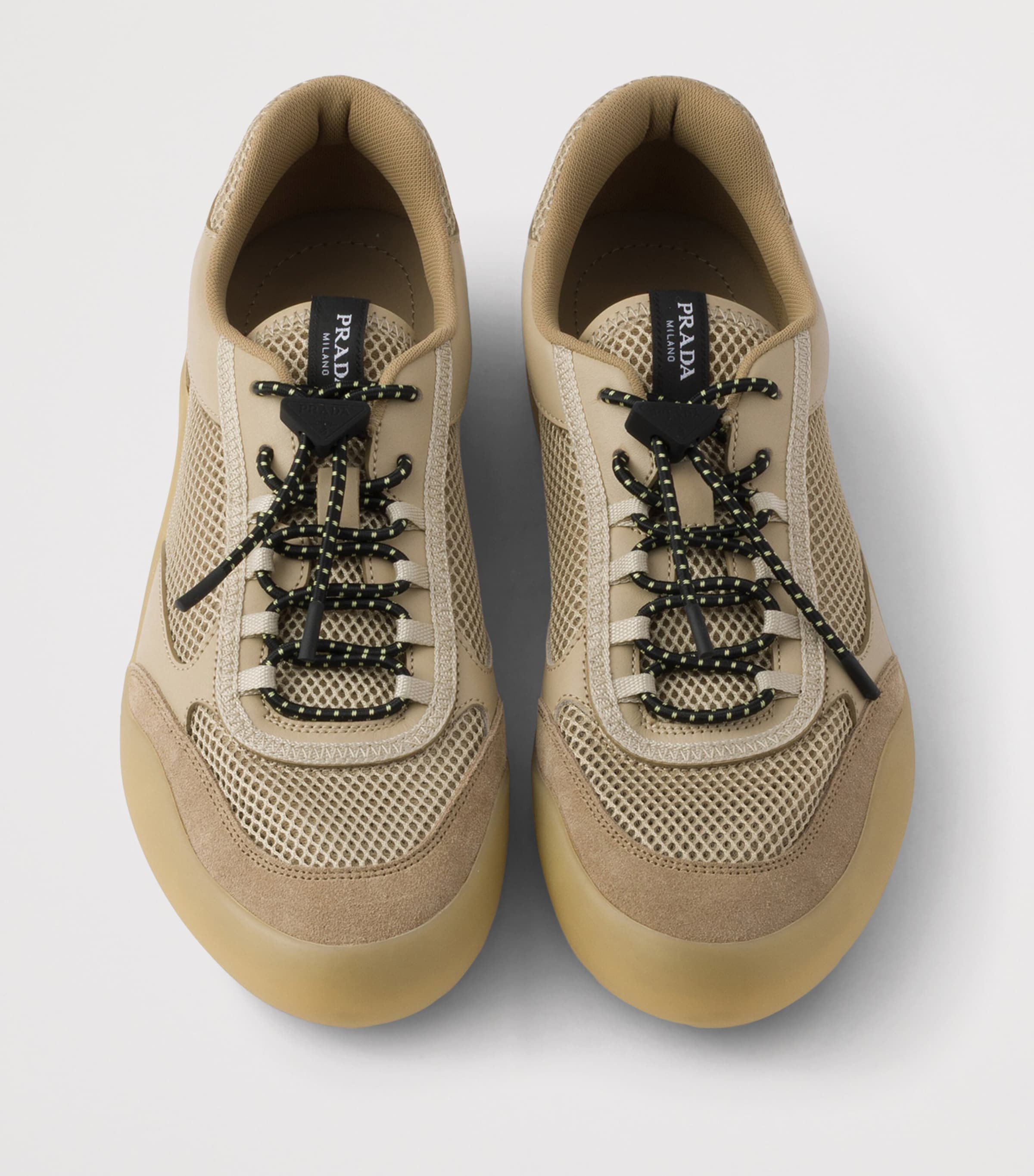 Prada Leather-Mesh Speedrock Sneakers Neutral Image 4