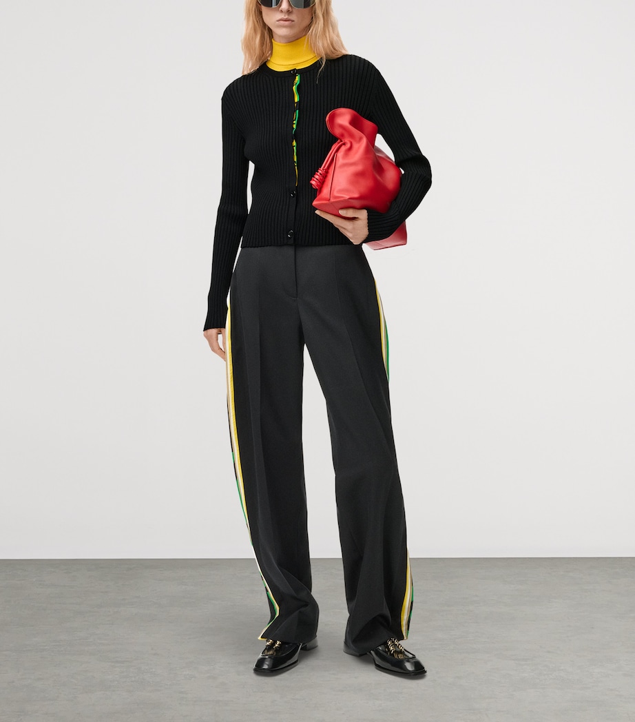 LOEWE Womens Ribbed Contrast-Detail Cardigan Black/multicolor Image 2