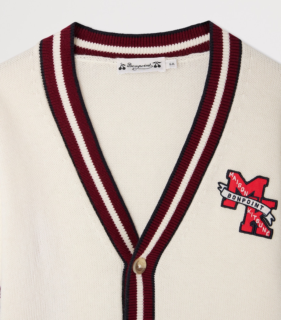 Bonpoint x Maison Kitsuné Cotton-Cashmere Appliqué Cardigan (10-14 Years) Ra Blanc Lait Image 3