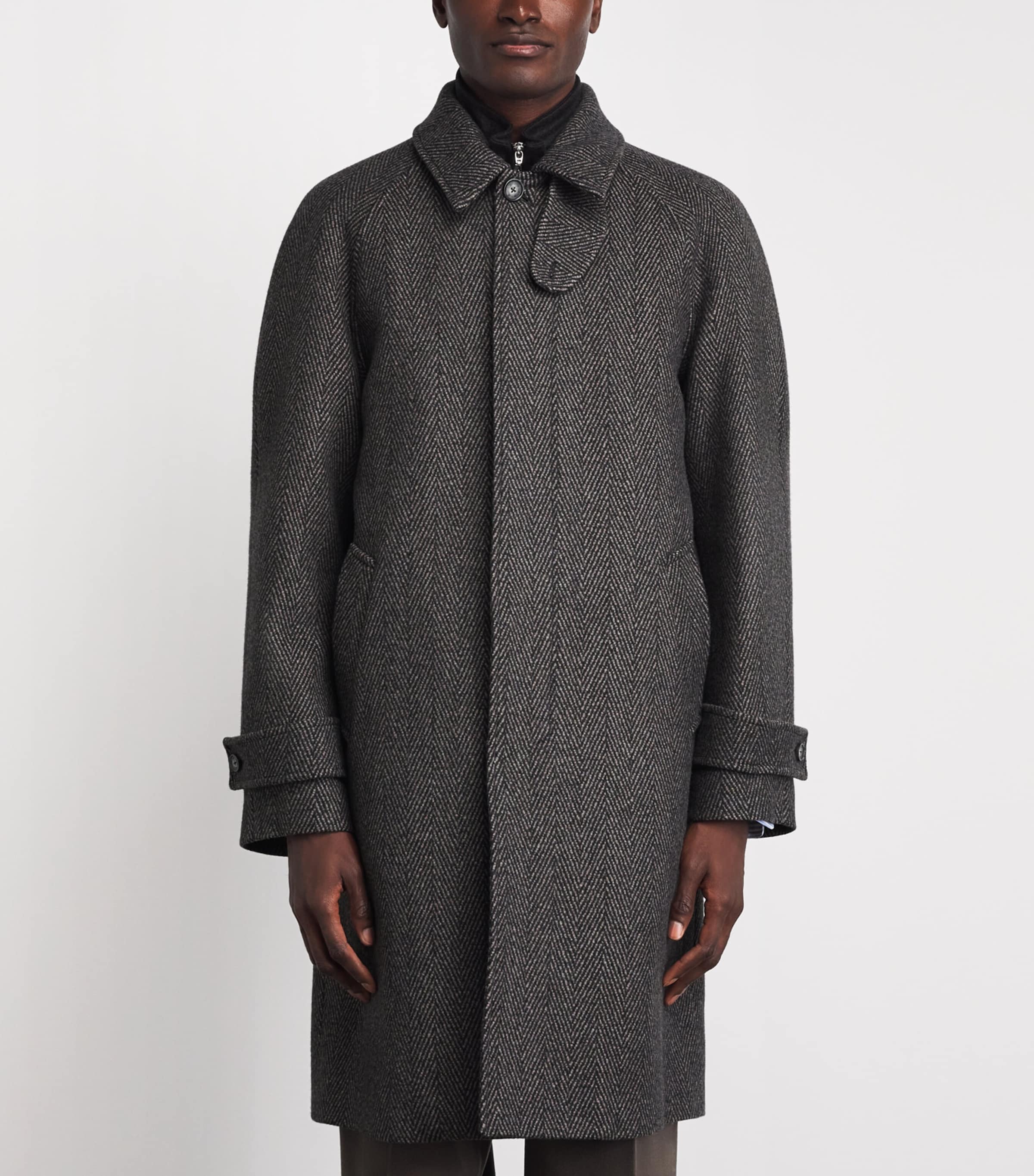 Eton Mens Wool Herringbone Raglan Coat Dark Brown Image 4