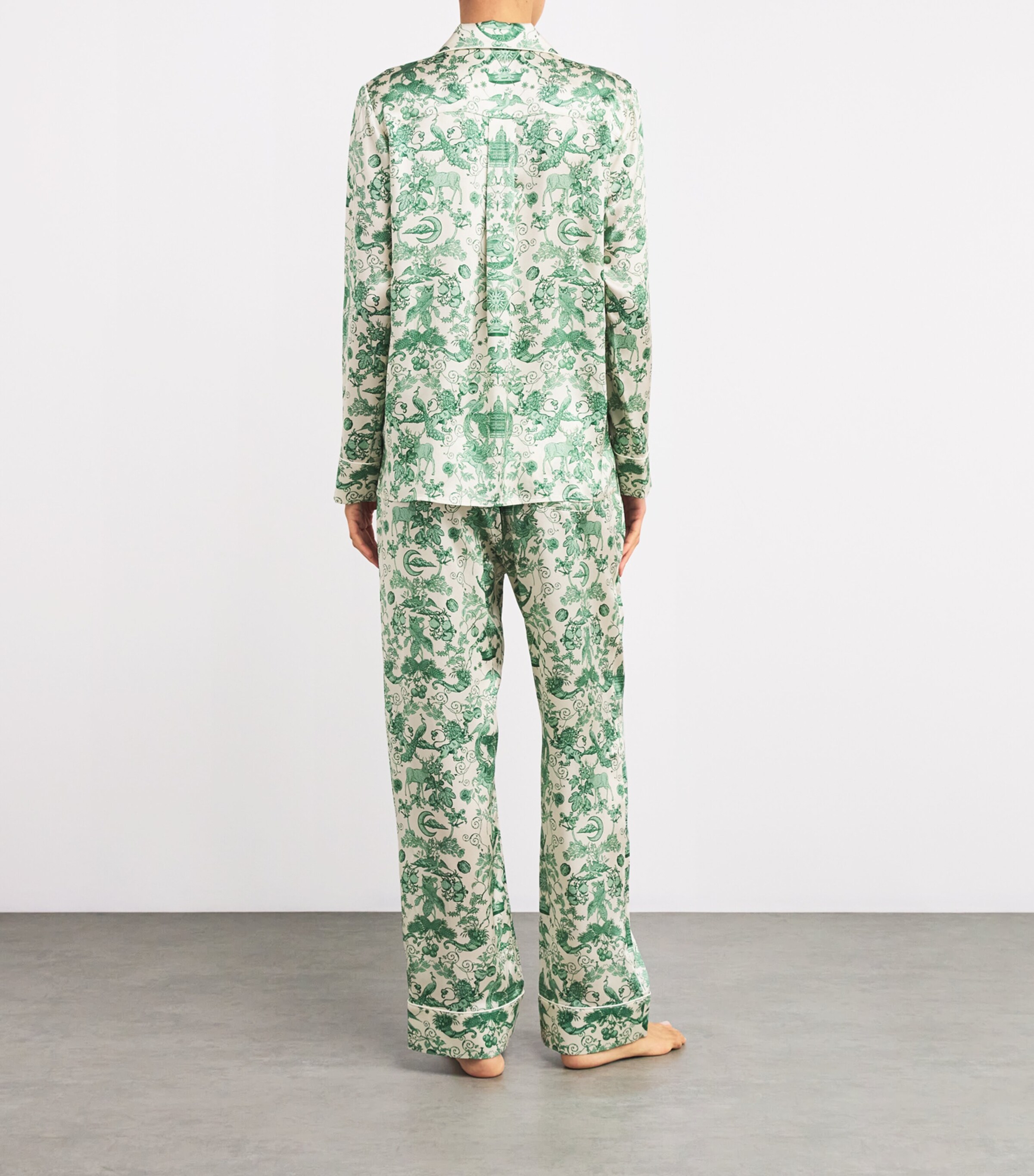 Silk Menagerie Print Pyjama Set HARRODS GREEN Image 3