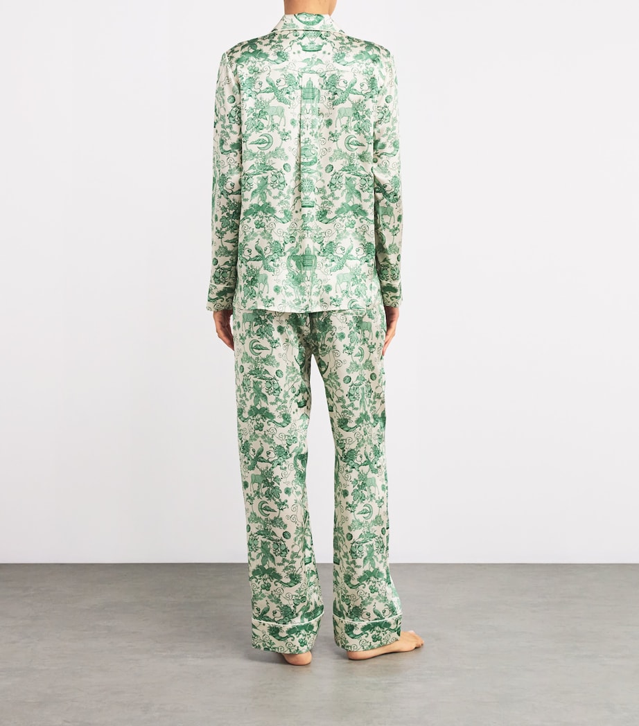 Silk Menagerie Print Pyjama Set HARRODS GREEN Image 3