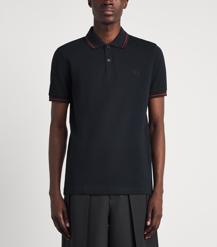 Fred Perry Mens Cotton Twin Tipped Polo Shirt Nvy/brndy/rchbrn Image 4