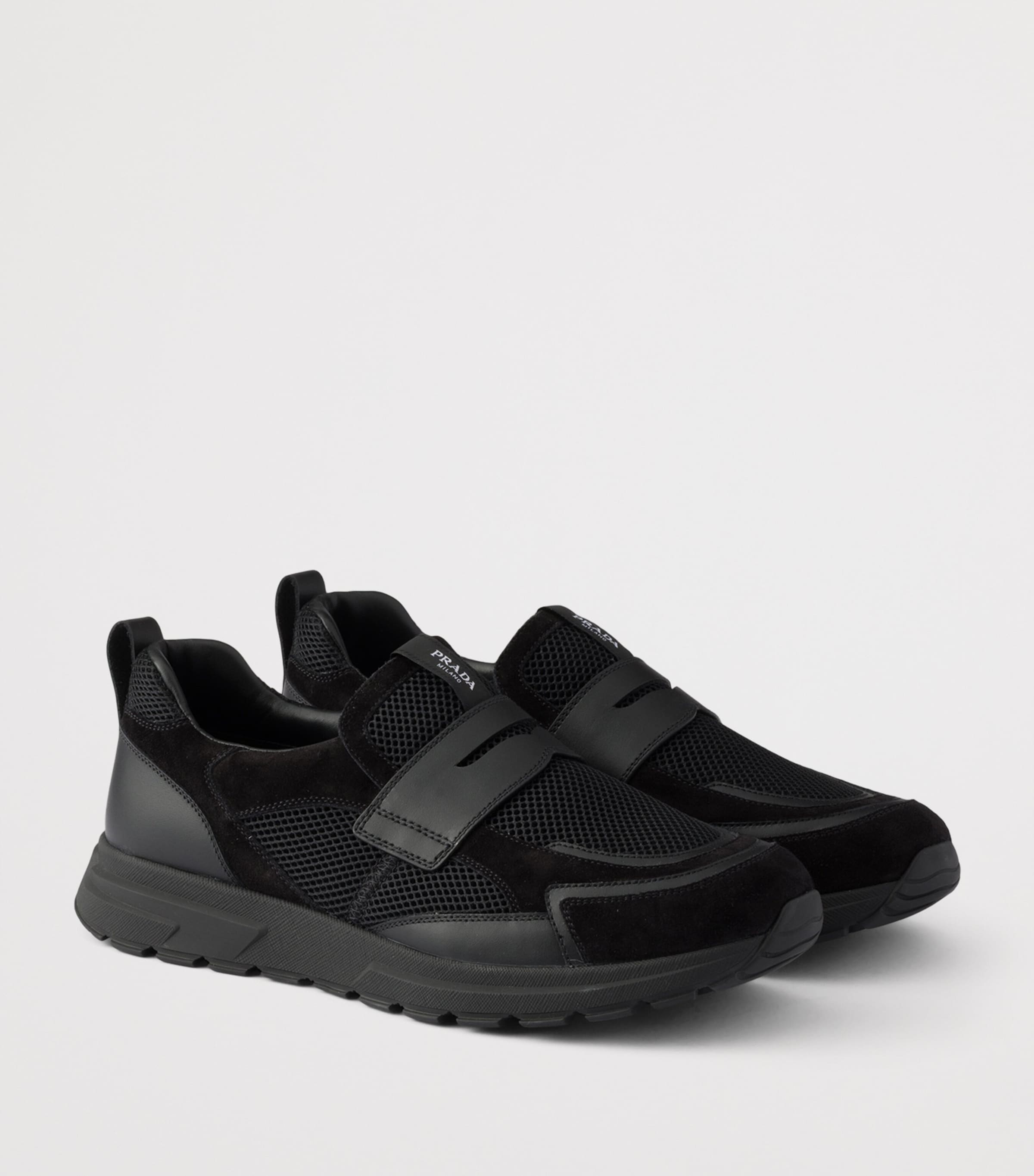 Prada Leather-Mesh Sneakers Black Image 3