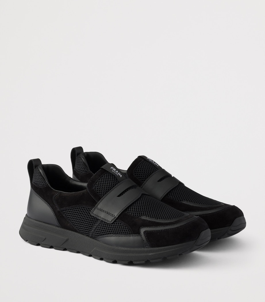 Prada Leather-Mesh Sneakers Black Image 3