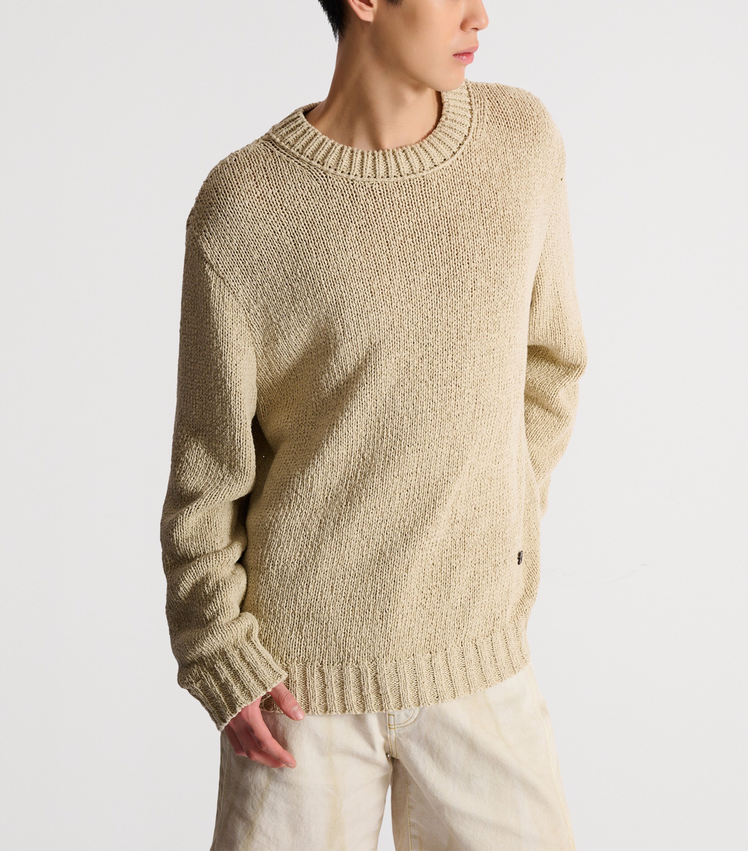 Balmain Mens Cotton Crew-Neck Sweater Beige Foncé Image 7