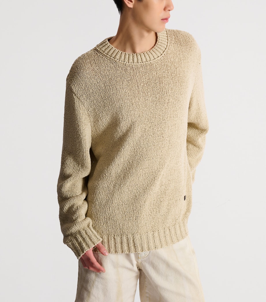Balmain Mens Cotton Crew-Neck Sweater Beige Foncé Image 7