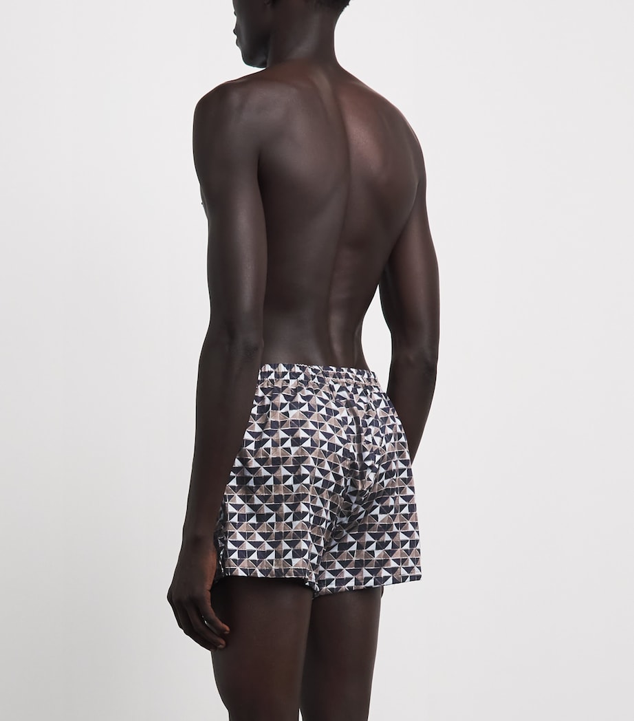 Zimmerli Mens Cotton Sateen Printed Boxer Shorts Geo Blue Image 3