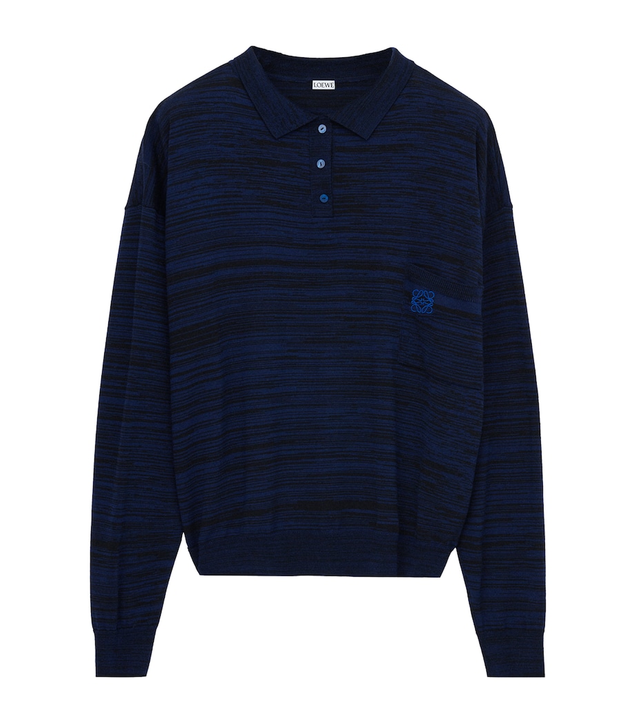 Stretch-Wool Anagram Polo Sweater NAVY/BLACK Image 1