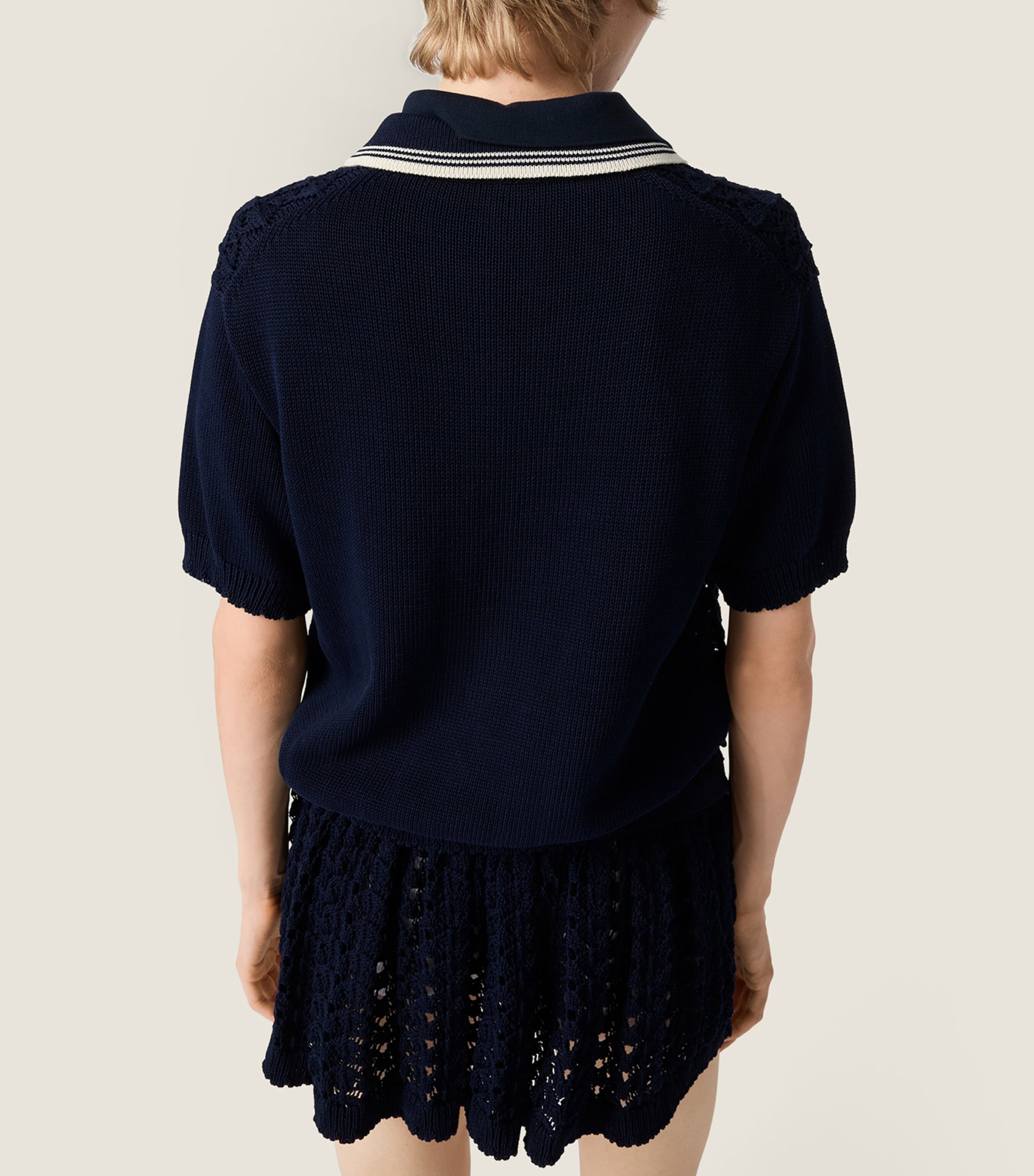 Miu Miu Womens Cotton Polo Sweater Blue Image 6