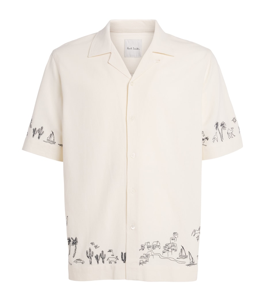 Paul Smith Mens Embroidered Short-Sleeve Shirt White Image 1