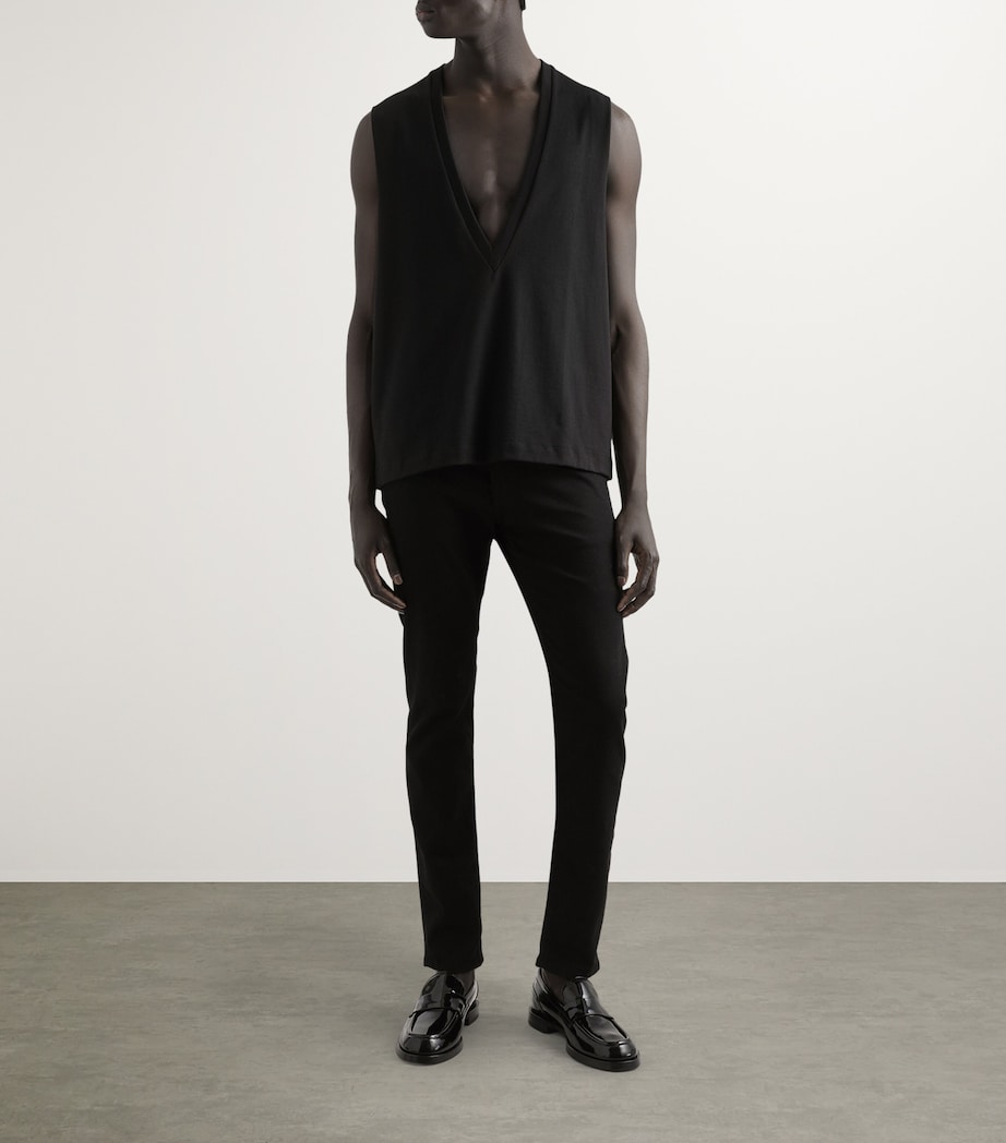 Cotton V-Neck Tank Top N0000-BLACK Image 2