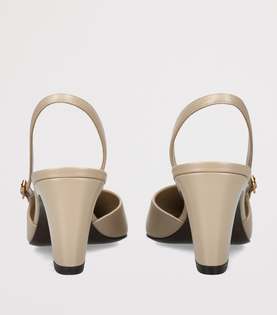 Herbert Levine Leather Ask Around Slingback Heels 65 Beige Image 4