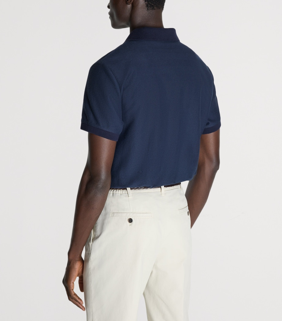Dunhill Mens Cotton Herringbone Polo Shirt Navy Image 4