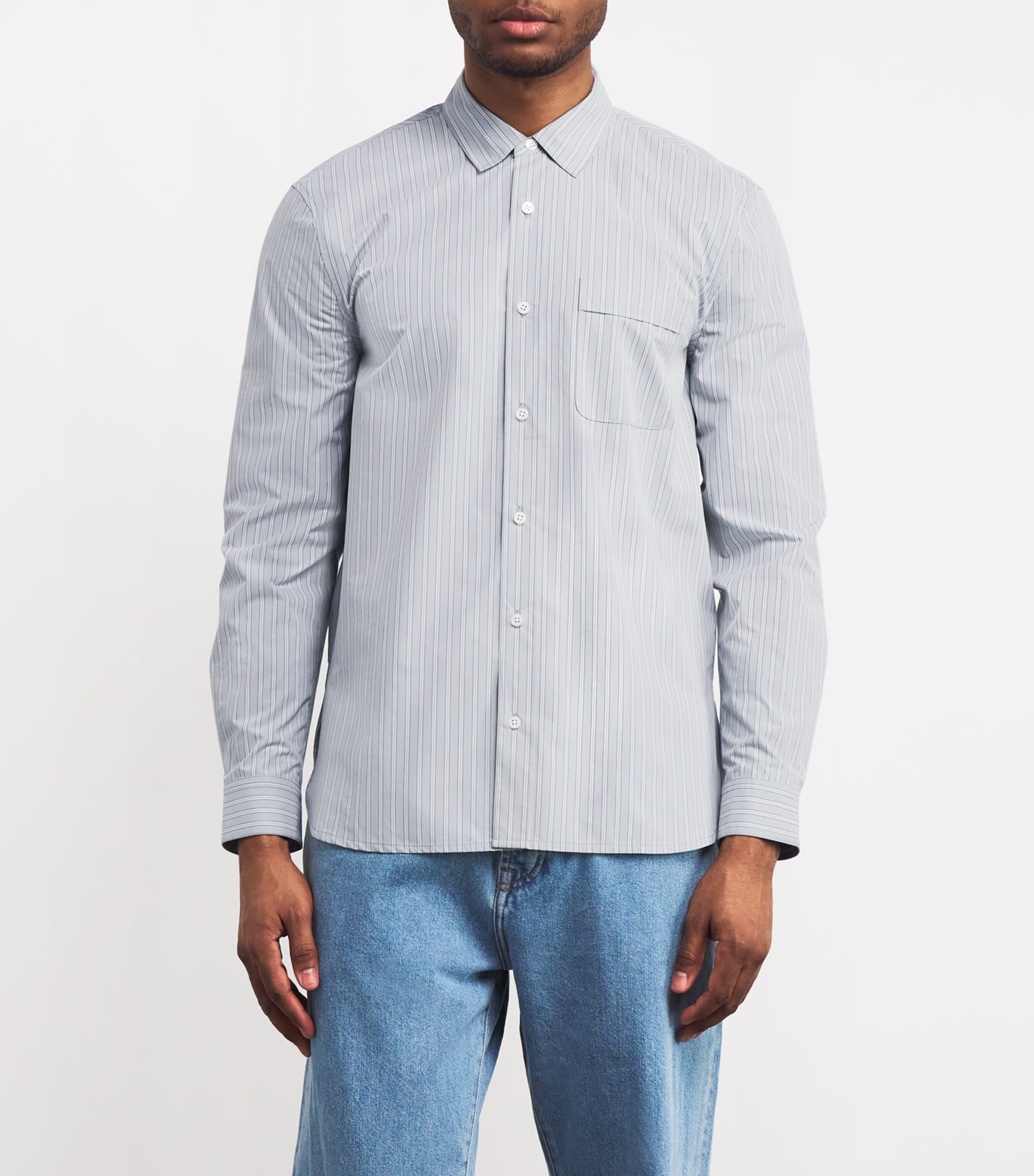 PAIGE Mens Pima Cotton Striped Radovan Shirt Moon Shadow Stripe Image 3
