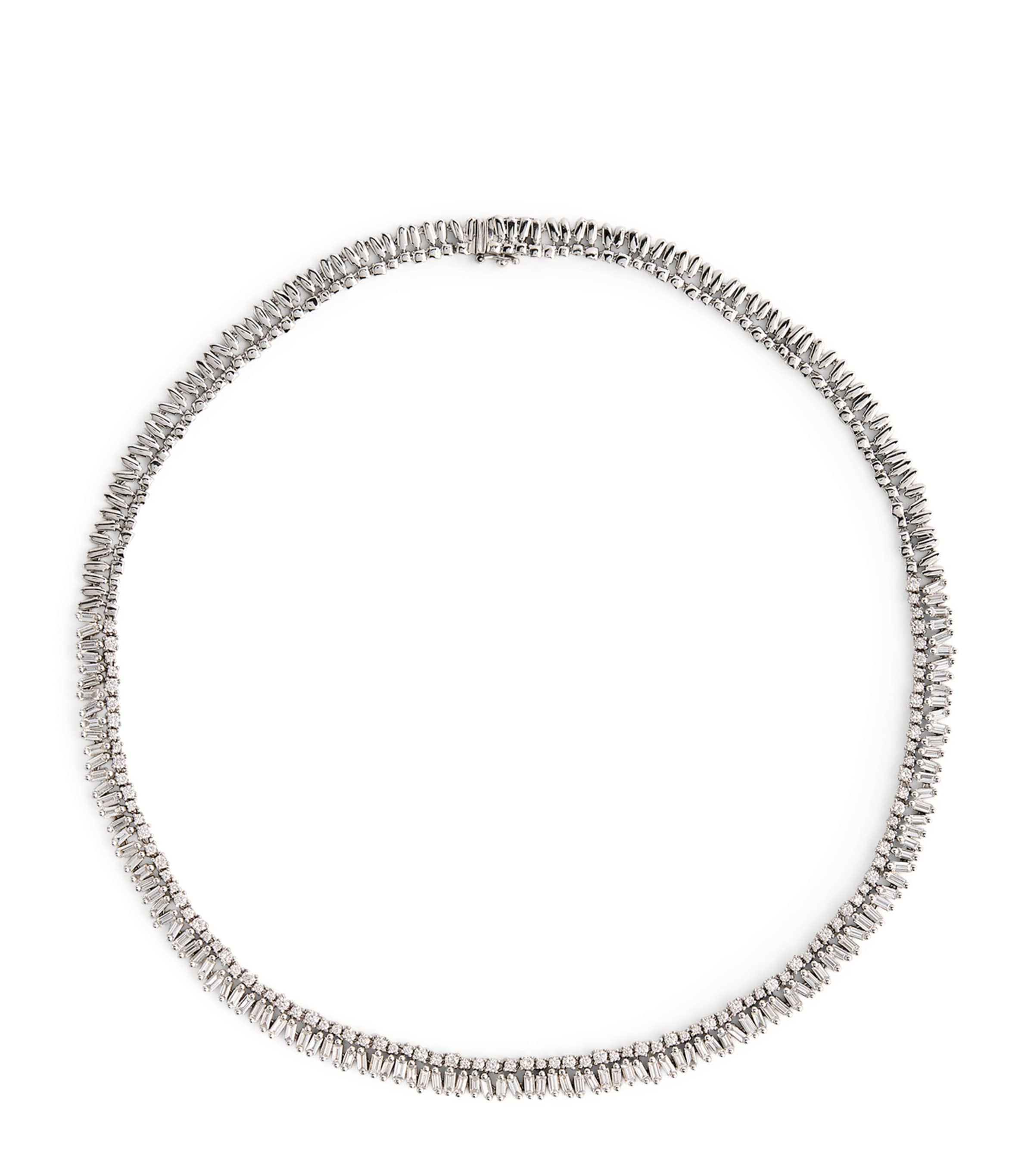 Suzanne Kalan White Gold And Diamond Short Stack Tennis Necklace In Green