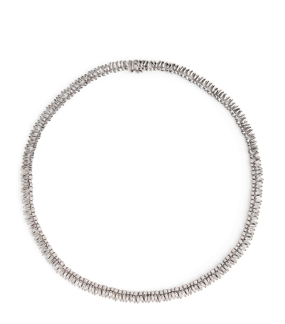 White Gold and Diamond Short Stack Tennis Necklace 18K WG/WD Image 1